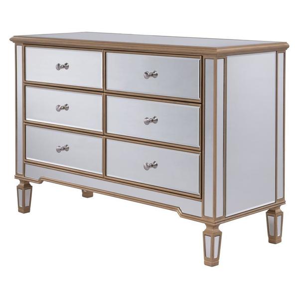 Elegant Decor 6 Drawer Dresser 48 In. X 18 In. X 32 In. In Gold Paint MF6-1117G